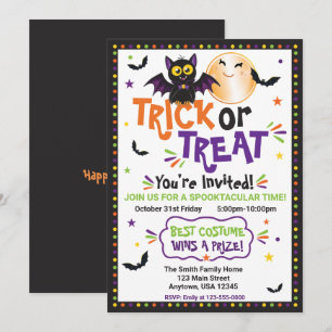 Convites Festa de Halloween 'Trick or Treat' Morcego Fofo e
