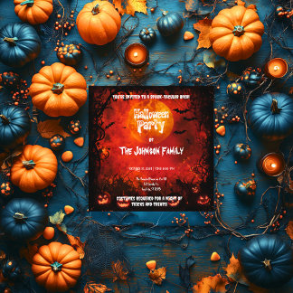 Convites Festa de Halloween Vermelho Sinistro - Lua e Abóbo