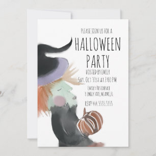Convites Festa de Halloween Vintage Aquarela Bruxa Abóbora
