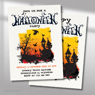 Convites Festa de Halloween Vintage Assombrada Casa