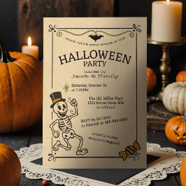 Convites Festa de Halloween Vintage Assustadora Esqueleto R