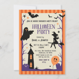 Convites Festa de Halloween Vintage Bruxa Morcego Assombrad