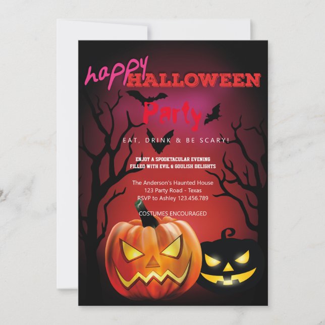 Convites Festa de Halloween Vintage Gothic (Frente)