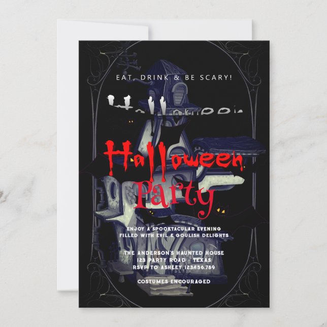 Convites Festa de Halloween Vintage Gothic (Frente)