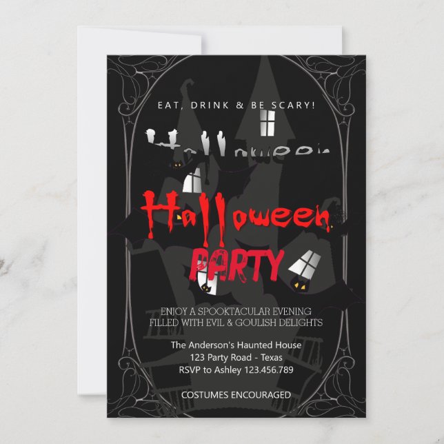 Convites Festa de Halloween Vintage Gothic (Frente)