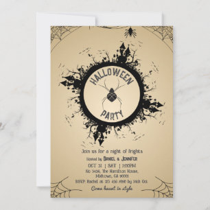 Convites Festa de Halloween Vintage Gothic Teia de Aranha