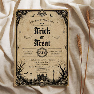 Convites Festa de Halloween Vintage Gothic Trick or Treat