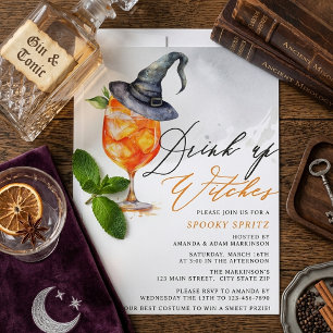 Convites Festa de Halloween Watercolor Drink Up Witches Spr