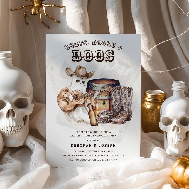Convites Festa de Halloween Western Boots, Booze & Boos (Criador carregado)