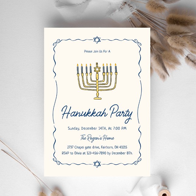 Convites Festa de Hanukkah com Desenhos à Mão Caprichosos   (Criador carregado)
