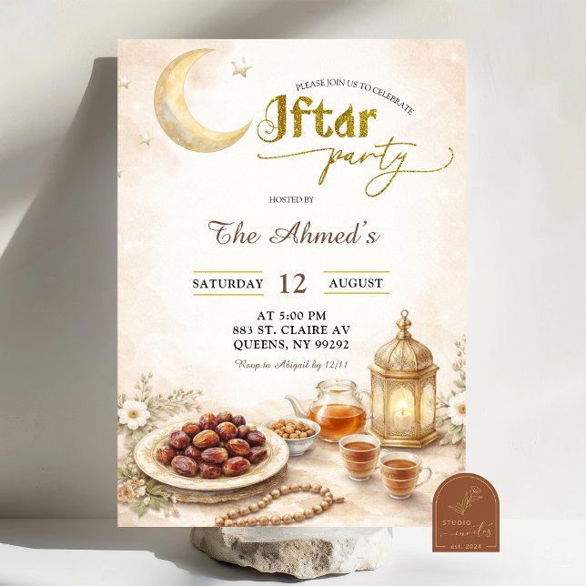 Convites Festa de Iftar Boho Beige do Ramadão (Criador carregado)
