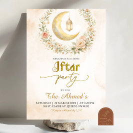 Convites Festa de Iftar do Crescente Floral Bege Boho do Ra