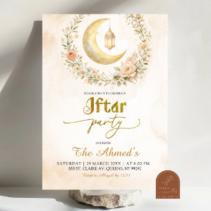 Convites Festa de Iftar do Crescente Floral Bege Boho do Ra
