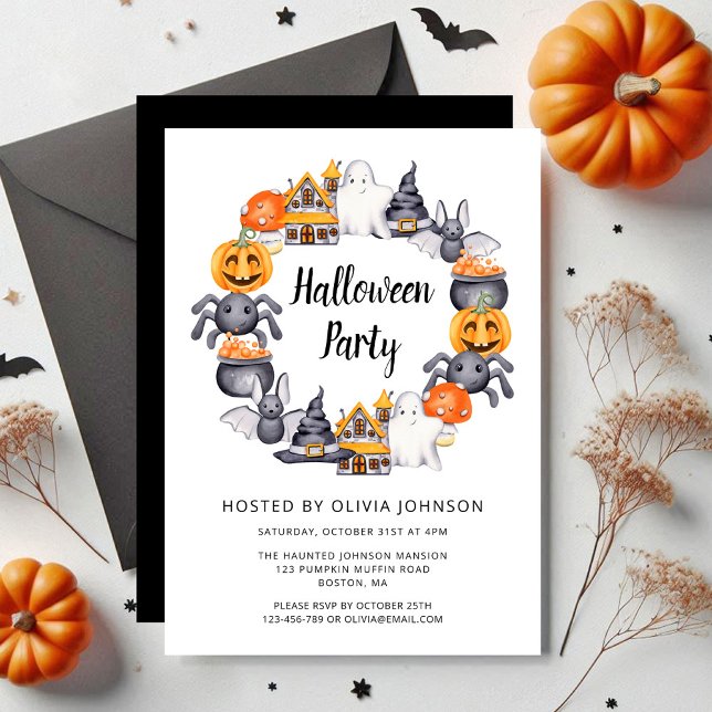 Convites Festa de Ilustração do Feliz Dia das Bruxas de Neg (Cute Black Happy Halloween Illustration Party Invitation)