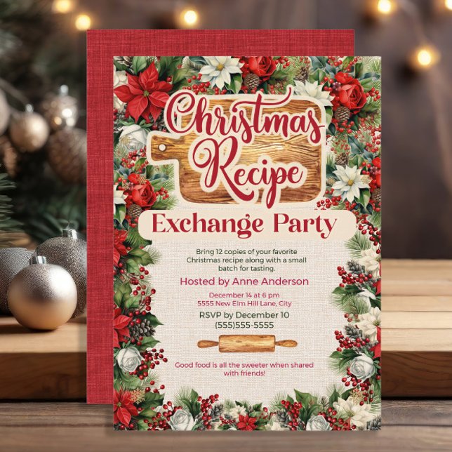 Convites Festa de Intercâmbio de Receitas de Natal  (Christmas Recipe Exchange party invitation)
