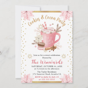 Convites Festa de Inverno de Chocolate Quente Rosa e Biscoi