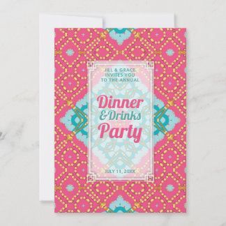 Convites Festa de Jantar Bebidas Boho Chic Dourado Rosa Tur