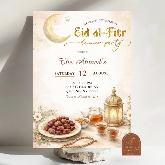 Convites Festa de Jantar Boho Beige Ramadan Eid Al-Fitr (Criador carregado)