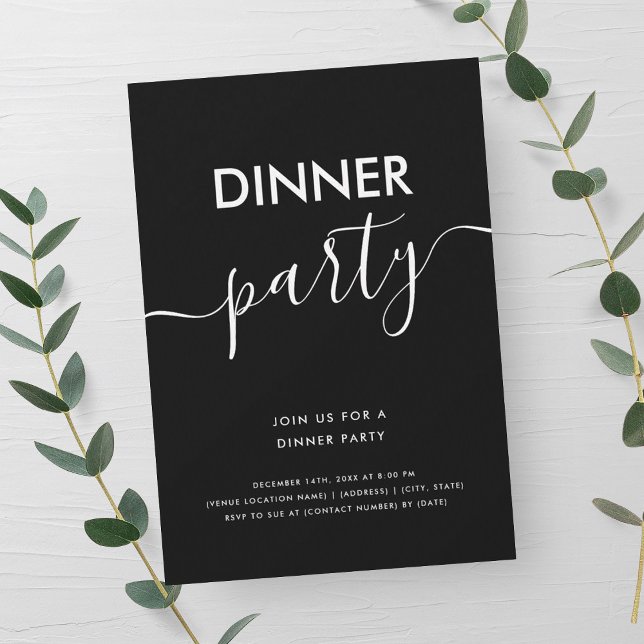 Convites Festa de Jantar com Roteiro Moderno Simples  (Simple Modern Script Dinner Party Invitation)