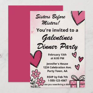 Convites Festa de Jantar das Irmãs Rosa Galentine Antes dos