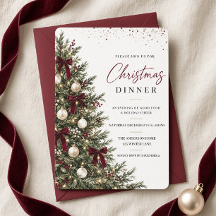 Convites Festa de Jantar de Natal com Árvore de Natal e Laç