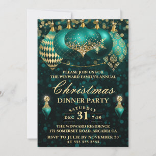 Convites Festa de Jantar de Natal com Bolas de Natal Elegan
