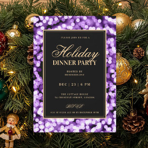 Convites Festa de Jantar de Natal com Luzes Glam Black & Pu