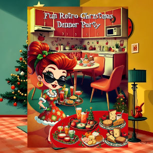 Convites Festa de Jantar de Natal Divertida e Retrô dos Ano