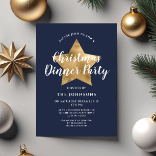 Convites Festa de Jantar de Natal Elegante Estrela Dourada