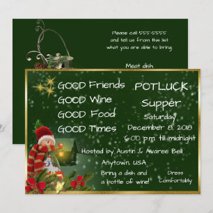 Convites Festa de Jantar Pot Luck de Natal