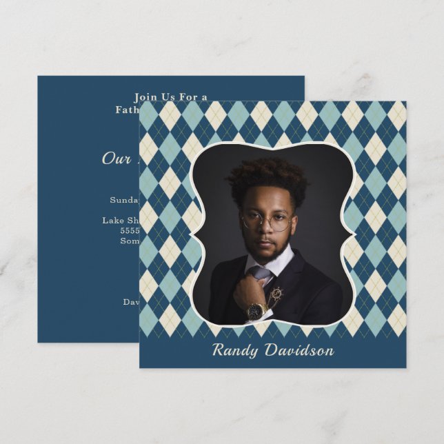 Convites Festa de Janto Blue Argyle Personalizada do dia de (Frente/Verso)