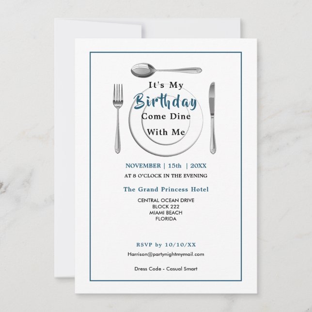 Convites Festa de Janto de aniversário venha jantar comigo (Frente)