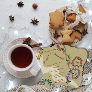 Convites Festa de janto de Ano Novo Beige com coroa floral