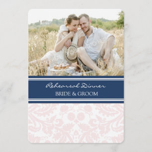 Convites Festa de Janto de ensaio de fotos azul de Damask a