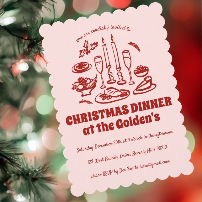 Convites Festa de Janto de Férias Desenhadas à Mão (Whimsical Hand Drawn Holiday Dinner Party Invitation
)