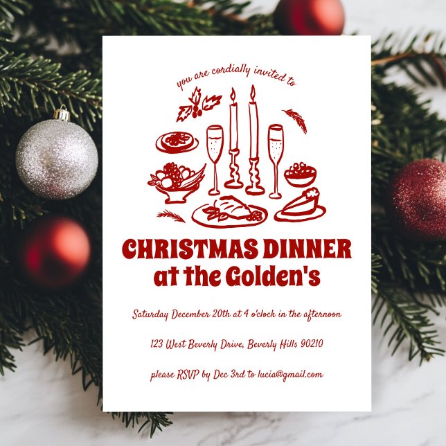Convites Festa de Janto de Férias Desenhadas à Mão (Whimsical Hand Drawn Holiday Dinner Party Invitation
)
