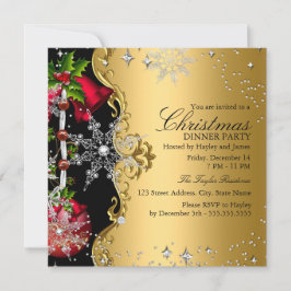 Convites Festa de Janto de Natal com Floco de Neve Dourado