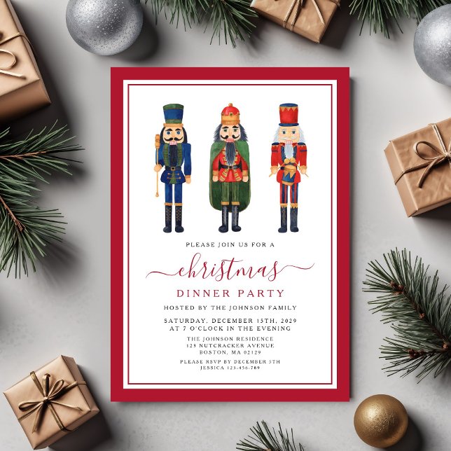 Convites Festa de Janto de Natal Festiva Nutcracker (Festive Nutcracker Christmas Dinner Party Invitation)