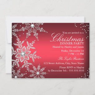 Convites Festa de Janto de Natal Red Crystal Snowflake