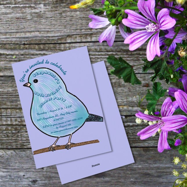 Convites Festa de Janto Roxo 50º Aniversário da Bird Cute (Criador carregado)