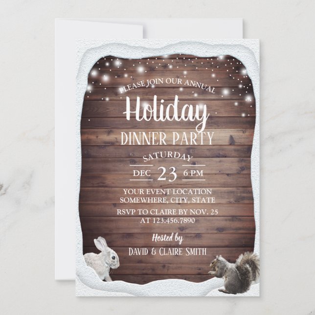 Convites Festa de Janto Rustic Winter Woodland Holiday (Frente)