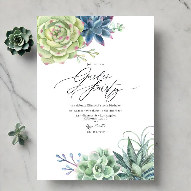 Convites Festa de Jardim com Suculentas Modernas (Modern Succulent Greenery Garden Party Invitation)