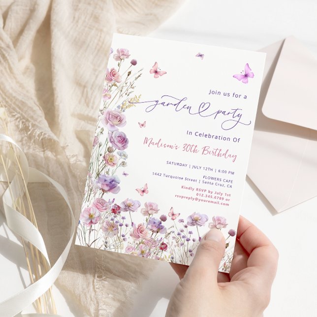 Convites Festa de Jardim de Flor Selvagem Qualquer Aniversá (Criador carregado)