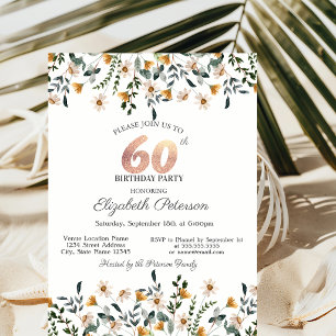 Convites Festa de Jardim de Flores Aquareladas de 60 Anos d
