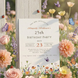 Convites Festa de Jardim Púrpura de Flor Rosa, 25 Aniversár