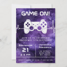 Convites Festa de Jogador de Vídeo em Galáxia Roxa