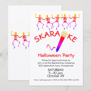 Convites Festa de Karaokê de Halloween Esqueletos Dançantes