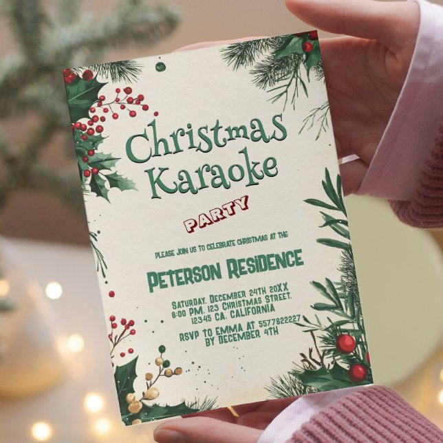 Convites Festa de Karaoke de Natal Floral (Criador carregado)