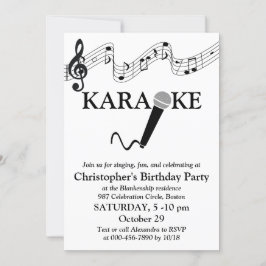 Convites Festa de Karaokê Escala Musical Microfone Preto Br