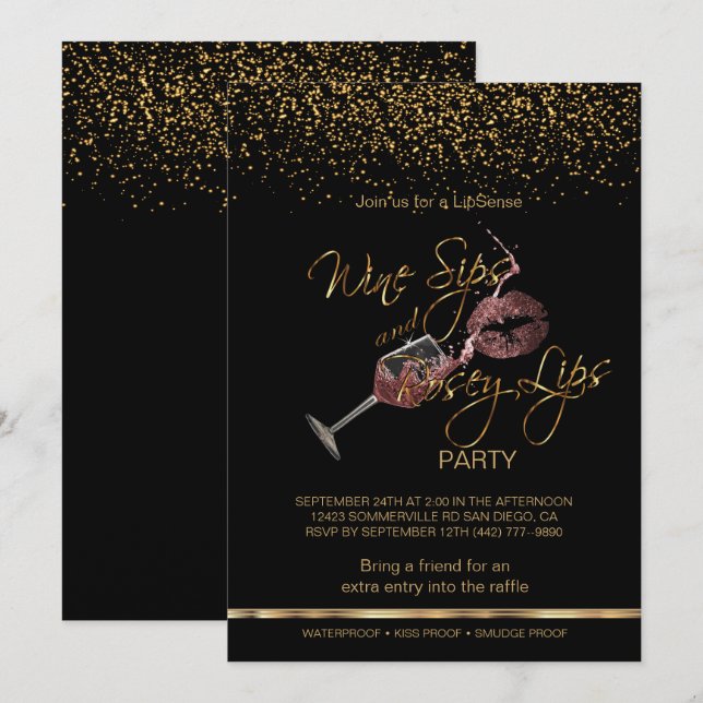 Convites Festa de Lábios e Lábios de Rosey (Frente/Verso)